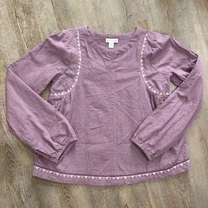 Garnet Hill Kids Girls Embroidered Top, Lavender, Sz 14